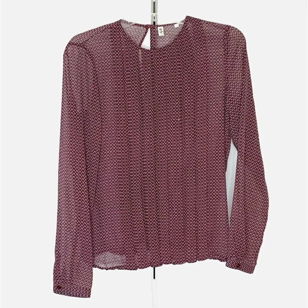 Seidensticker Blouse Women’s Long Sleeve Maroon Pleated Front Top Size 34 Small - Picture 3 of 12